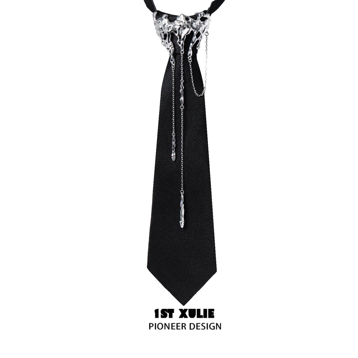 1ST XULIE "Lucifer" Feather Tassel Bolo Tie in Platinum Plated Brass - Back View