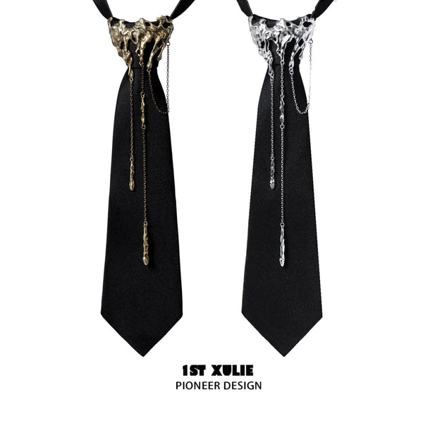 "Lucifer" Platinum Plated Feather Tassel Bolo Tie, Statement Lariat Necklace
