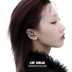 1ST XULIE "Lucifer White" Statement Feather Threader Needle Piercing Earrings in 18K Gold Plated Brass - Lifestyle Shot