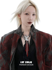 1ST XULIE Jewelry "Soaring Cranes" Feather Tie with Zirconia in Platinum Plated Brass - Angle 1