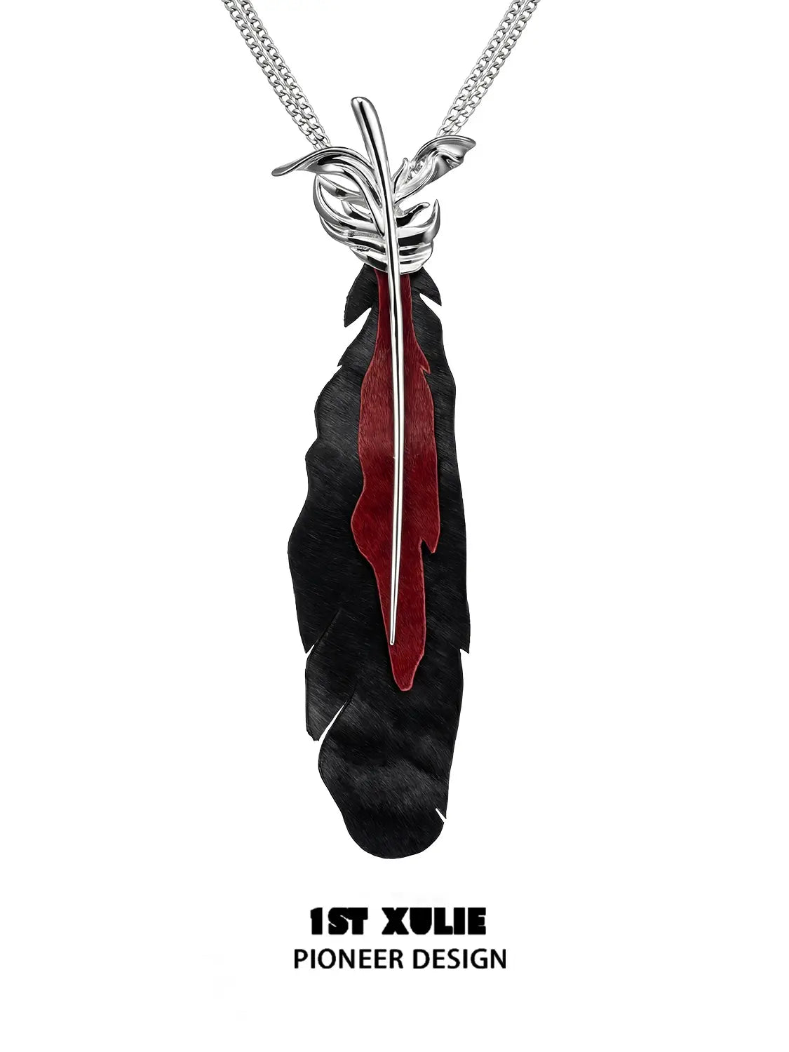 1ST XULIE Jewelry "Soaring Cranes" Feather Tie with Zirconia in Platinum Plated Brass - Detail Shot