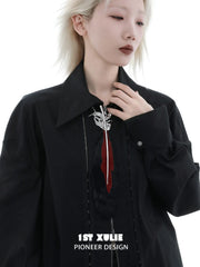 1ST XULIE Jewelry "Soaring Cranes" Feather Tie with Zirconia in Platinum Plated Brass - Lifestyle Shot