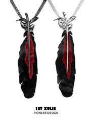 1ST XULIE Jewelry "Soaring Cranes" Feather Tie with Zirconia in Platinum Plated Brass - Side View