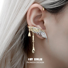 1ST XULIE "Lucifer" Statement Feather Wing No-Piercing Ear Wraps in Black Platinum - Product View