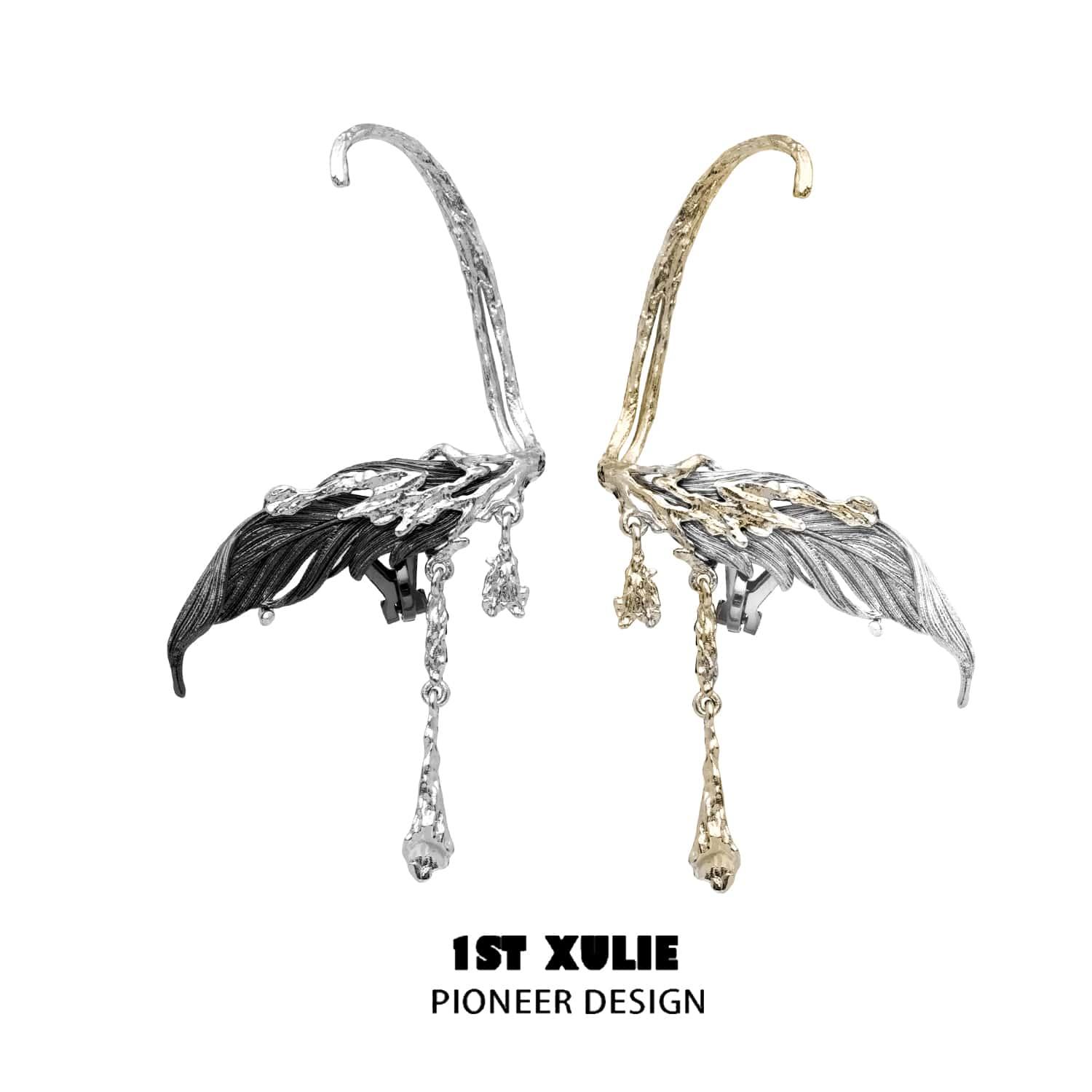 1ST XULIE "Lucifer" Statement Feather Wing No-Piercing Ear Wraps in 18K Gold - Product View