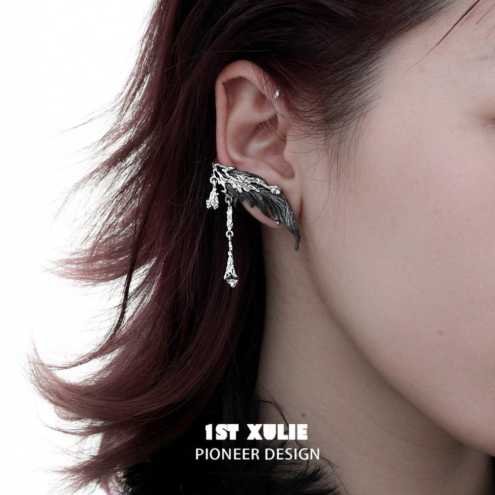 1ST XULIE "Lucifer" Statement Feather Wing No-Piercing Ear Wraps in 18K Gold - On Model