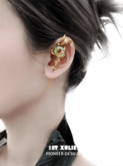 1ST XULIE "Loong" Flowing Dragon Statement Drop Earrings in Platinum Plated - Detail Shot