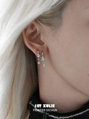 1ST XULIE Jewelry "Star Trails" Four-Pointed Star Hook Earrings in 925 Sterling Silver - Detail Shot