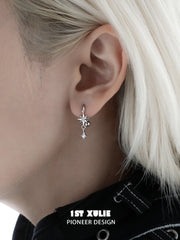 1ST XULIE Jewelry "Star Trails" Four-Pointed Star Hook Earrings in 925 Sterling Silver - Detail Shot