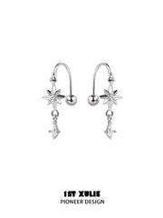 1ST XULIE Jewelry "Star Trails" Four-Pointed Star Hook Earrings in 925 Sterling Silver - Lifestyle Shot