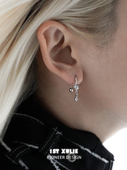 1ST XULIE Jewelry "Star Trails" Four-Pointed Star Hook Earrings in 925 Sterling Silver - On Model