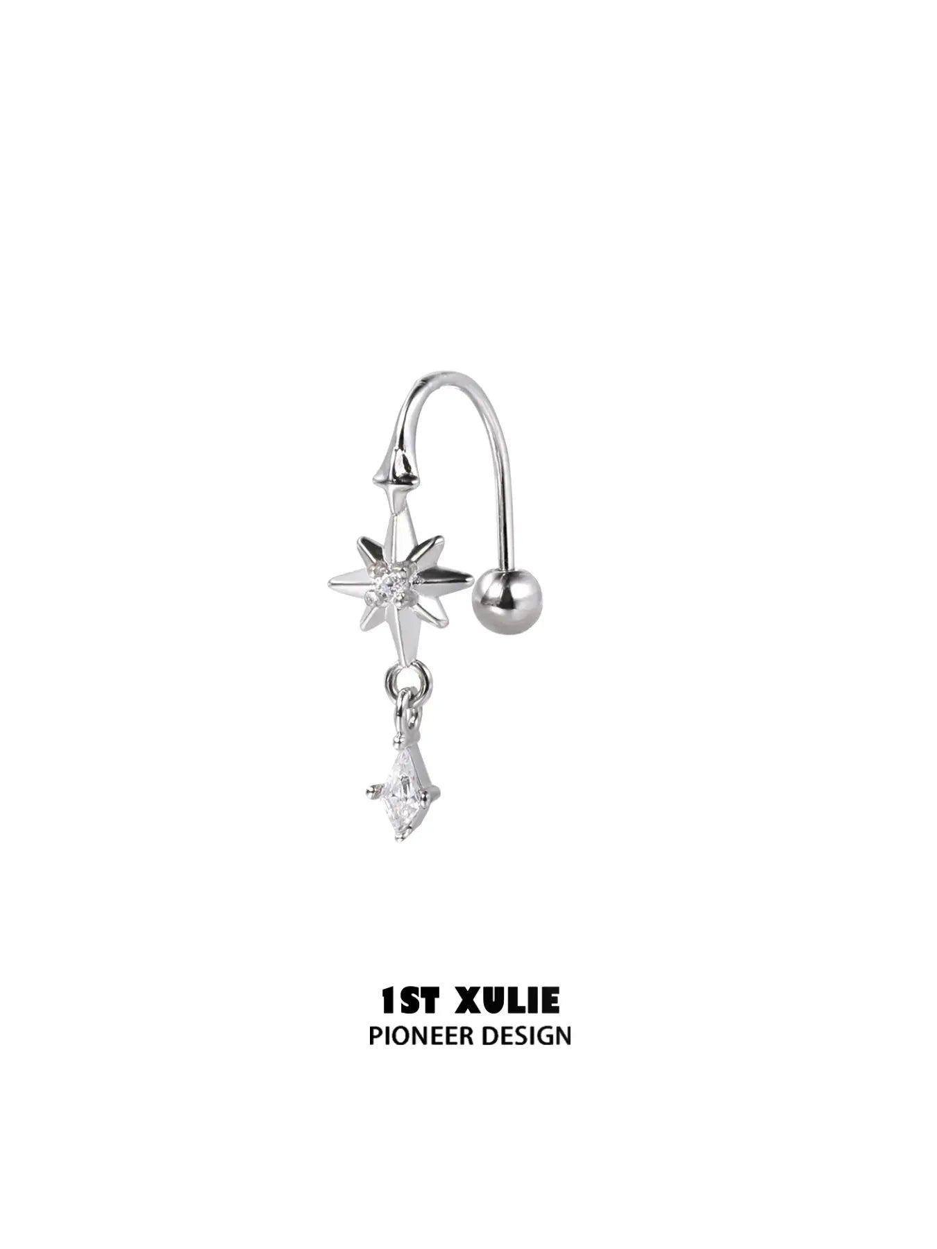 1ST XULIE Jewelry "Star Trails" Four-Pointed Star Hook Earrings in 925 Sterling Silver - Packaging View