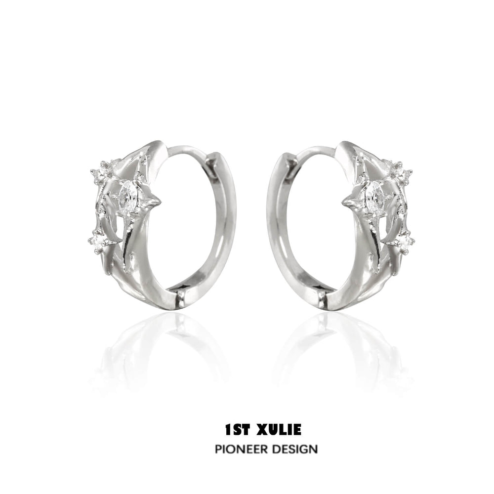 1ST XULIE "Star Trails" Dainty Four-Pointed Star Stud Earrings in 925 Sterling Silver - On Model
