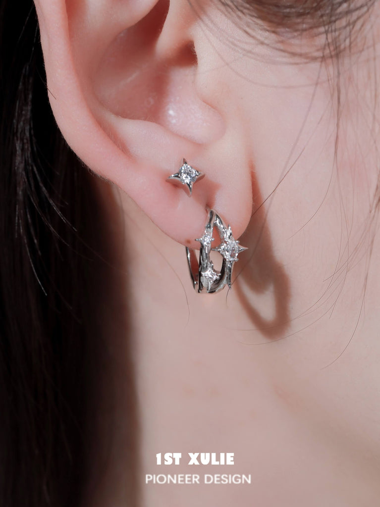 Celestial Star Dangle Earrings - Silver Finish Brass Drop Earrings For Women, Made In USA