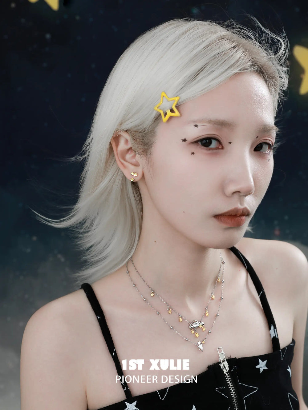 1ST XULIE "Cat's Gaze" Geometric Cat Head Pendant Necklace in 925 Sterling Silver - Back View