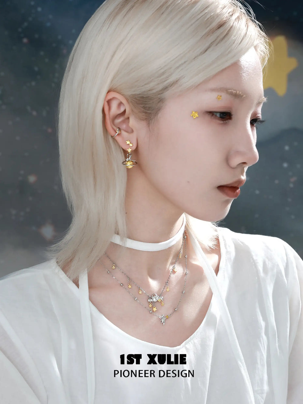 1ST XULIE "Cat's Gaze" Geometric Cat Head Pendant Necklace in 925 Sterling Silver - Lifestyle Shot