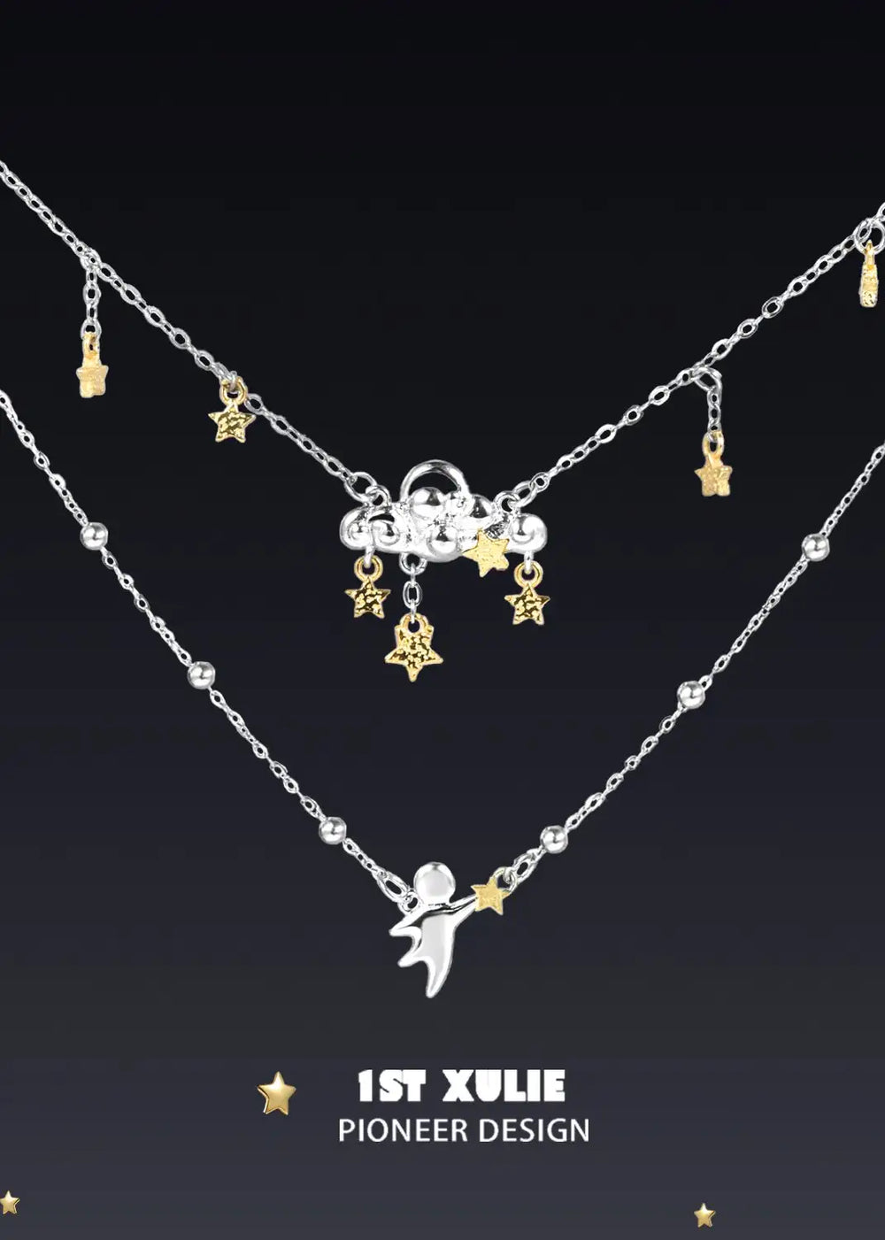1ST XULIE "Cat's Gaze" Geometric Cat Head Pendant Necklace in 925 Sterling Silver - On Model