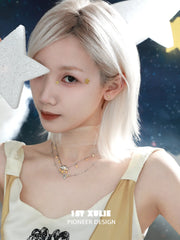 1ST XULIE "Cat's Gaze" Geometric Cat Head Pendant Necklace in 925 Sterling Silver - On Model Close-Up