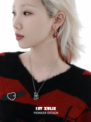 1ST XULIE "CANDLELIGHT GHOST" Interchangeable Ghost Cat Charm Hoop Earrings in Platinum Plated - Detail Shot