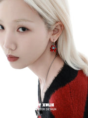 1ST XULIE "CANDLELIGHT GHOST" Interchangeable Ghost Cat Charm Hoop Earrings in Platinum Plated - On Model
