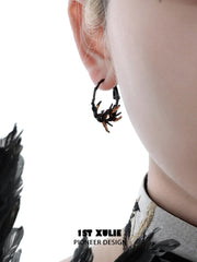 1ST XULIE "Swallow's Return" Gold Leaf Swallow Statement Hoop Earrings in 18K Black Gold Plate - On Model Close Up