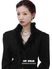 1ST XULIE "Golden Rose" 18K Gold Plated Statement Pendant Layered Necklace - Close-up on Model