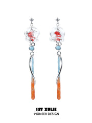 1ST XULIE Jewelry "THE SEA" Whimsical Goldfish Glass Dome Statement Drop Dangle Earrings - Angle 1