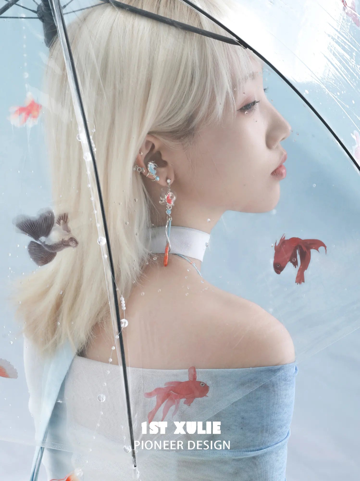 1ST XULIE Jewelry "THE SEA" Whimsical Goldfish Glass Dome Statement Drop Dangle Earrings - Product View