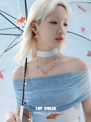 1ST XULIE Jewelry "THE SEA" Whimsical Goldfish Glass Dome Statement Drop Dangle Earrings - On Model