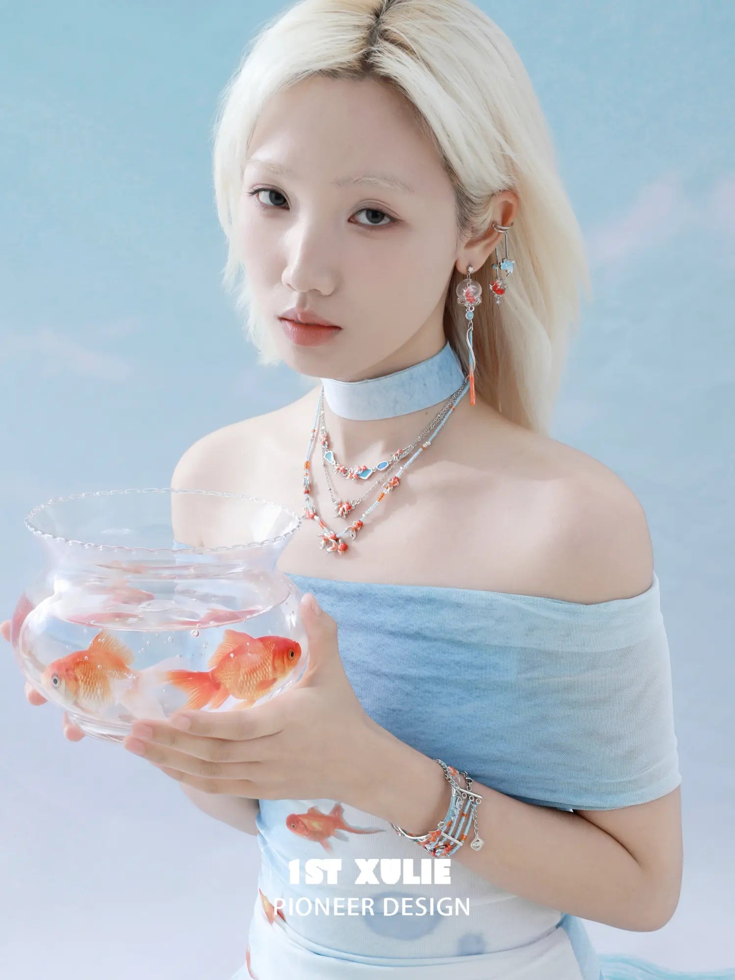 1ST XULIE Jewelry "THE SEA" Goldfish Tassel Dangle Ear Cuffs - Back View
