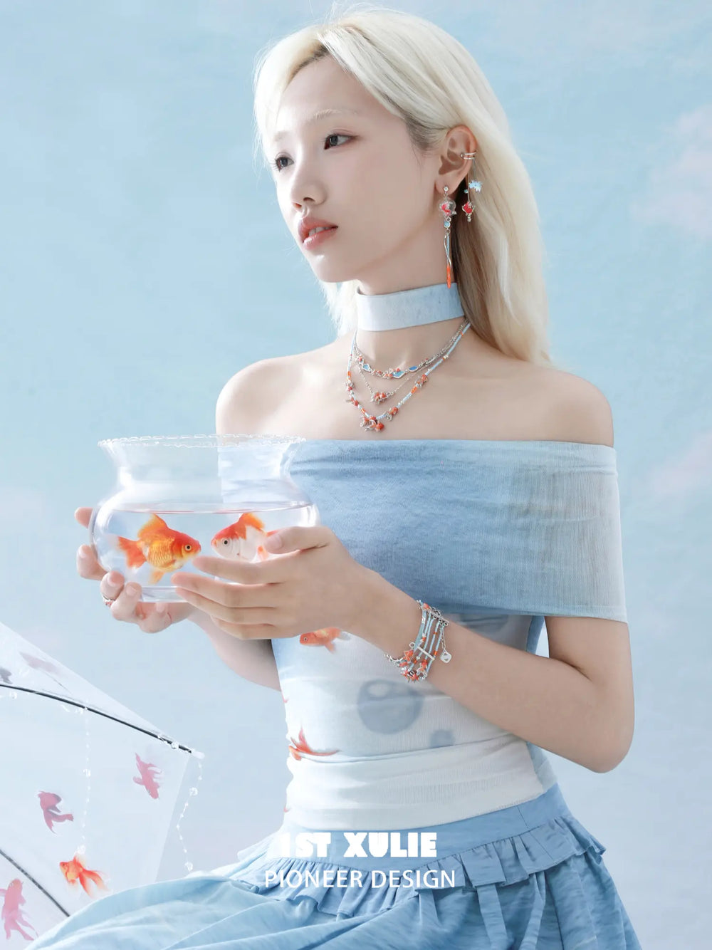 1ST XULIE Jewelry "THE SEA" Goldfish Tassel Dangle Ear Cuffs - Detail Shot