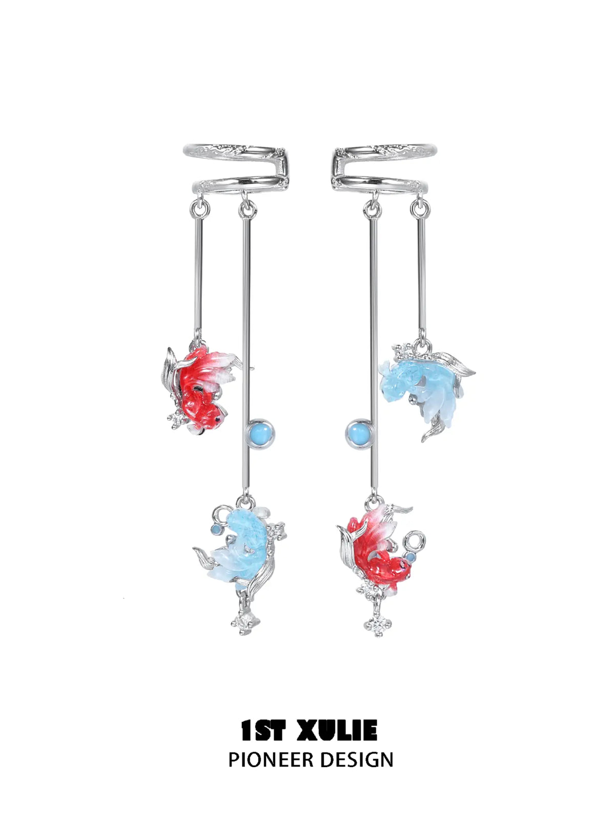1ST XULIE Jewelry "THE SEA" Goldfish Tassel Dangle Ear Cuffs - Lifestyle Shot