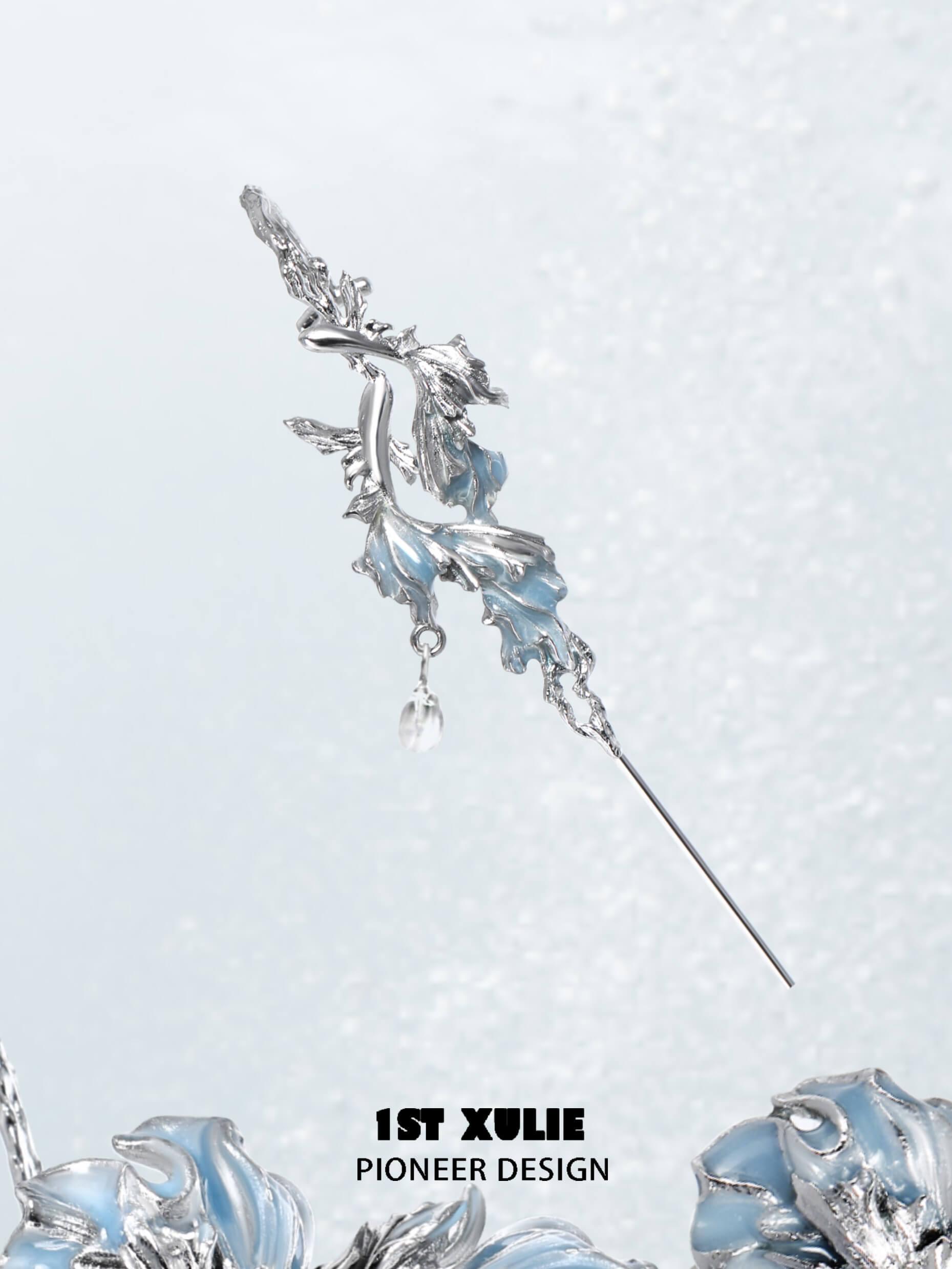1ST XULIE "The Sea" Goldfish Teardrop Dangle Earrings in Platinum Plated - Product View
