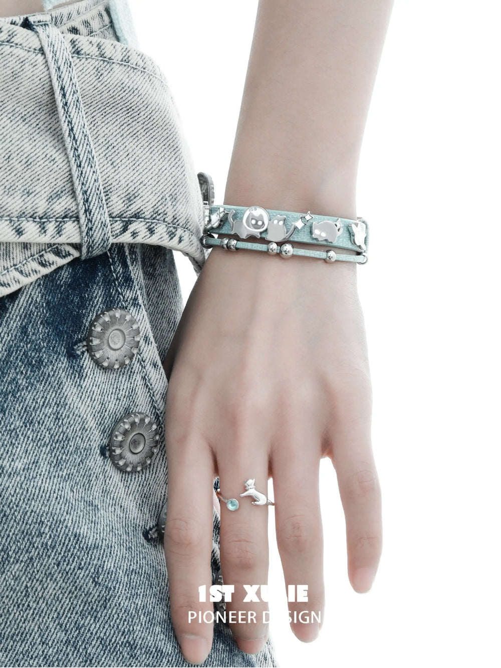 1ST XULIE "Ghosts Black Cat" Gothic Punk Black Cat Leather Charm Bracelet in 18K Black Gold Plated Brass and Leather - Packaging View