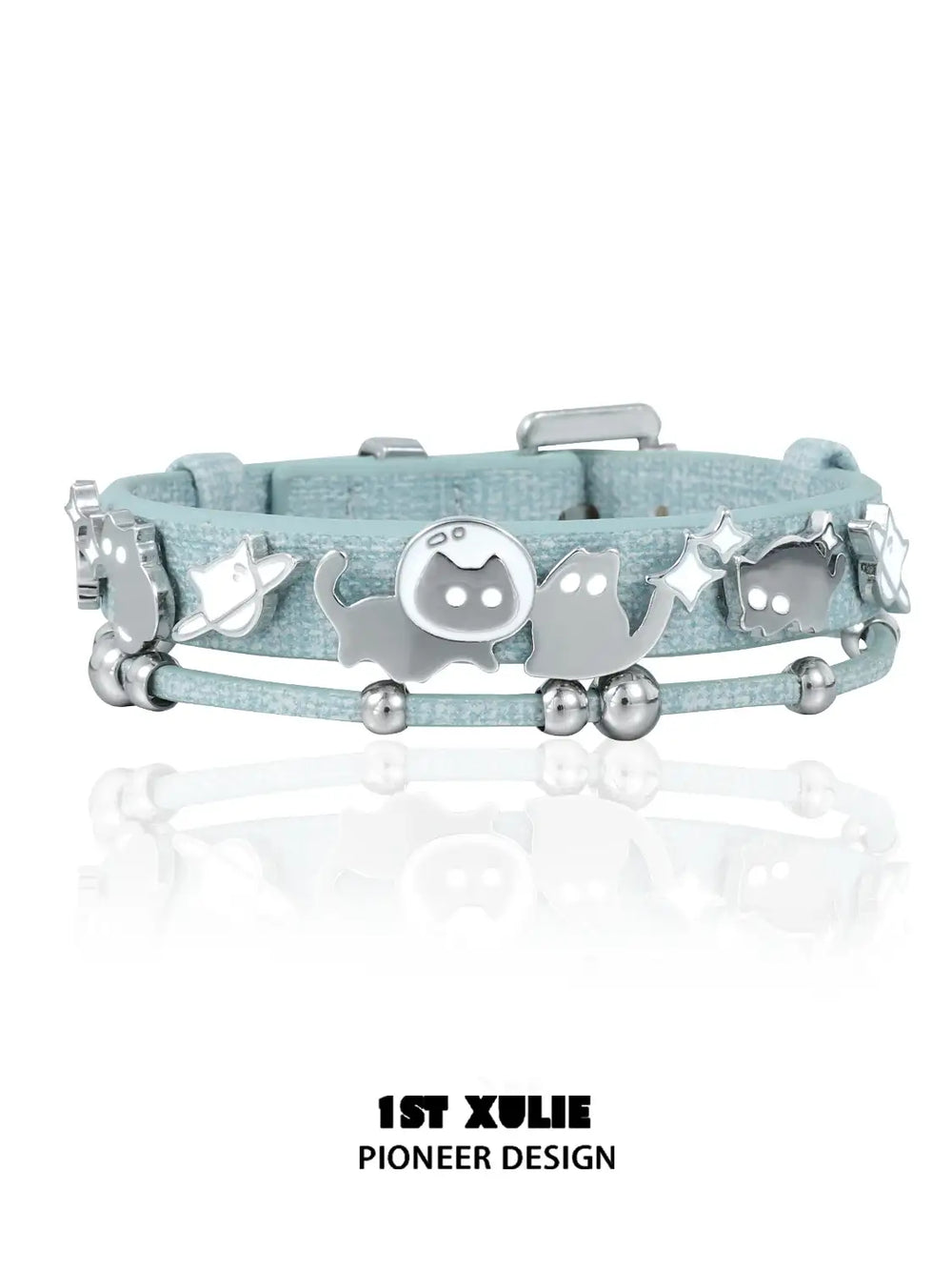 1ST XULIE "Ghosts Black Cat" Gothic Punk Black Cat Leather Charm Bracelet in 18K Black Gold Plated Brass and Leather - Texture Detail