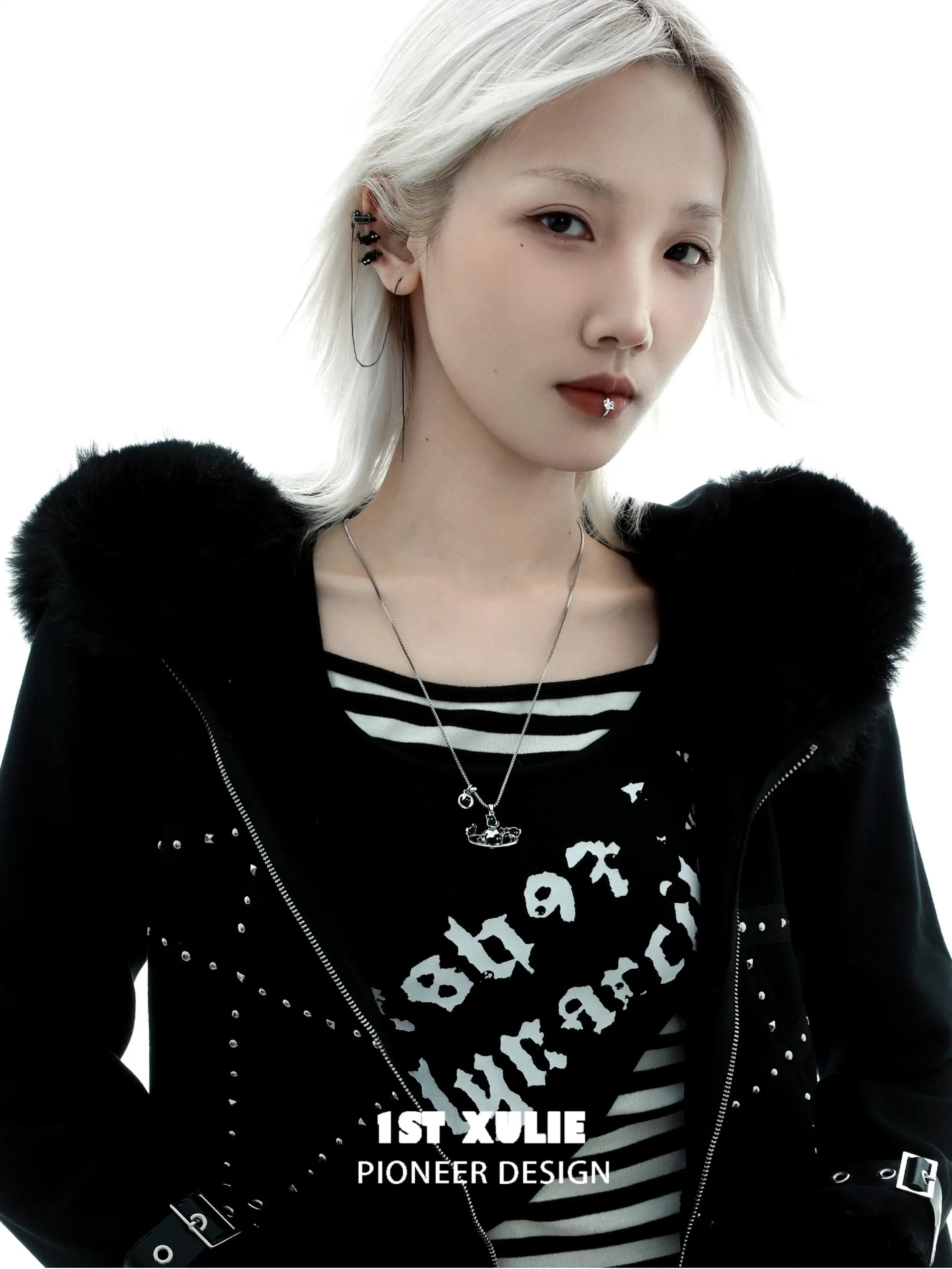 1ST XULIE "Ghosts" Gothic Black Cat Pendant Choker Necklace in Platinum Plated Brass - Clasp Detail