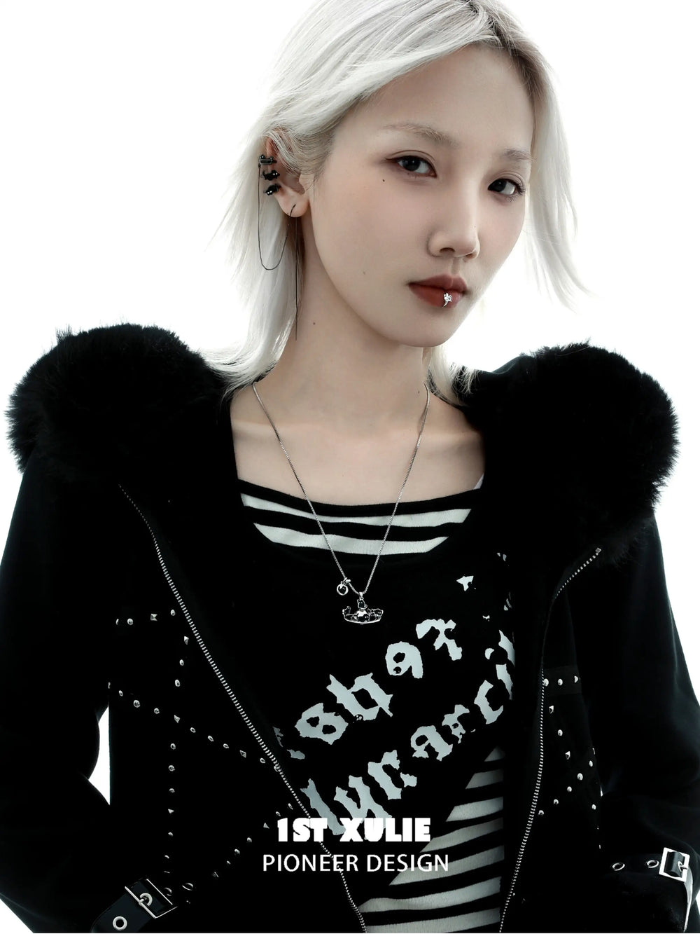 1ST XULIE "Ghosts" Gothic Black Cat Pendant Choker Necklace in Platinum Plated Brass - Clasp Detail
