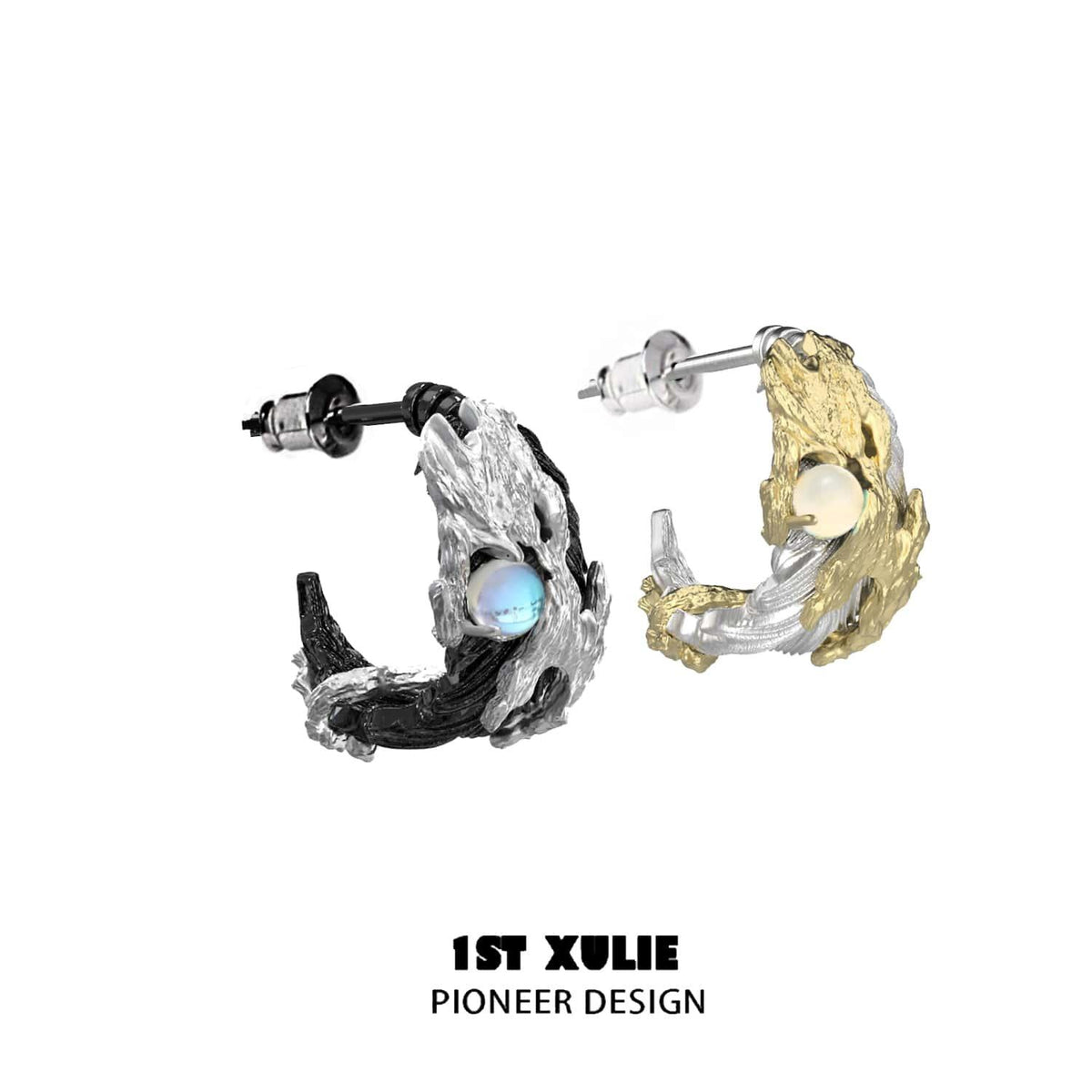 1ST XULIE "Lucifer" Gothic Black Swan Feather Dangle Earrings in 18K Gold & Black Gold Plating - Texture Detail