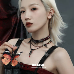 1ST XULIE "Butterfly Wasteland" Gothic Butterfly Beacon Choker in Black Platinum Plated - Detail Shot