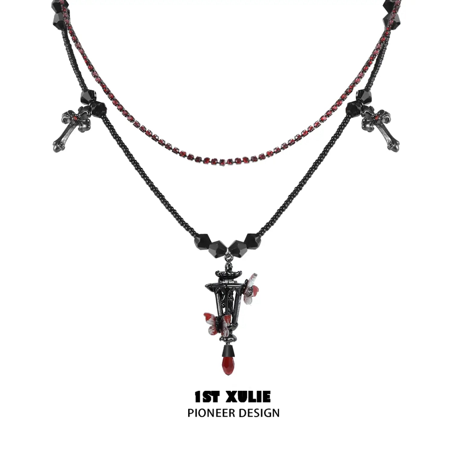 1ST XULIE "Butterfly Wasteland" Gothic Butterfly Beacon Choker in Black Platinum Plated - Product View
