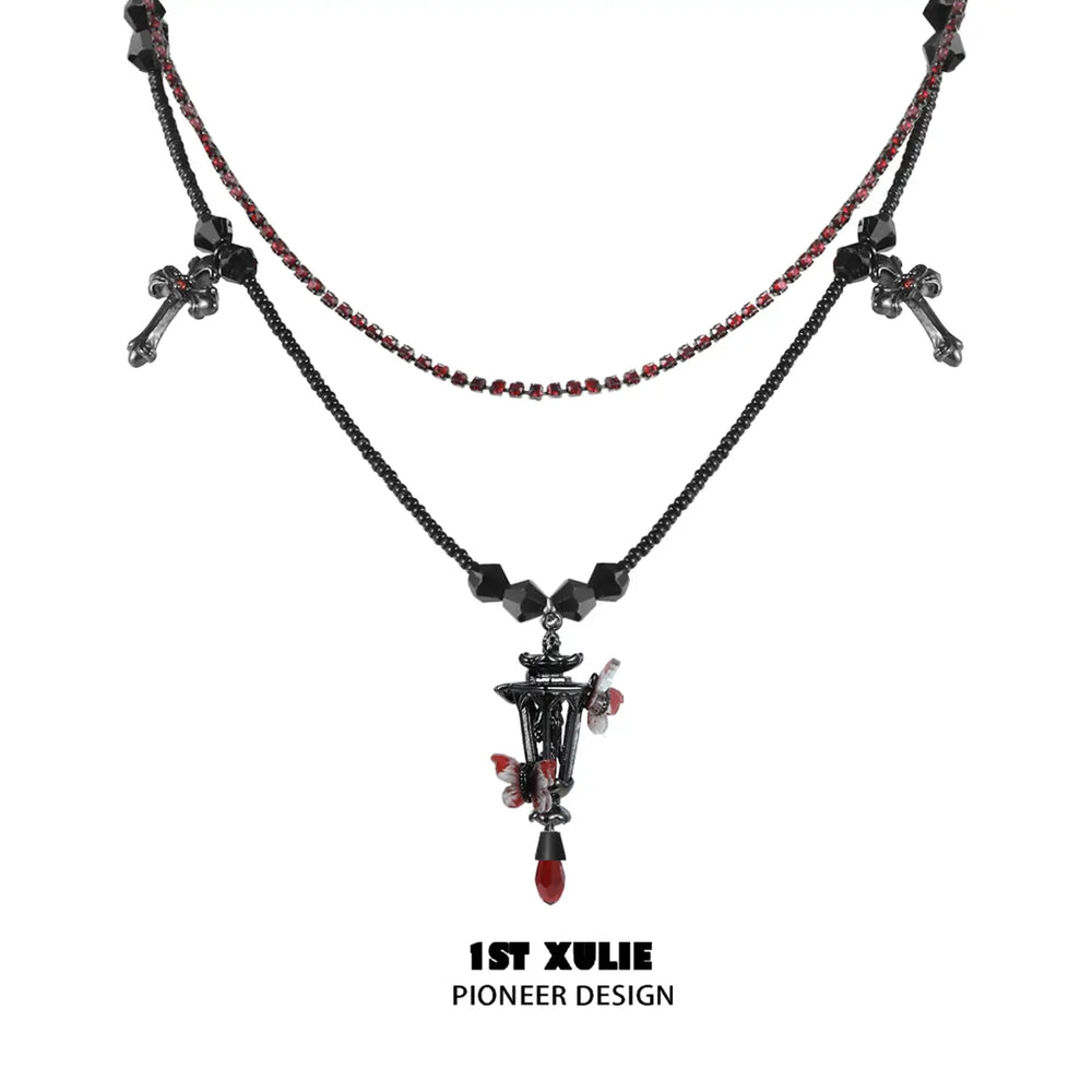 1ST XULIE "Butterfly Wasteland" Gothic Butterfly Beacon Choker in Black Platinum Plated - Product View