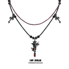 1ST XULIE "Butterfly Wasteland" Gothic Butterfly Beacon Choker in Black Platinum Plated - Product View