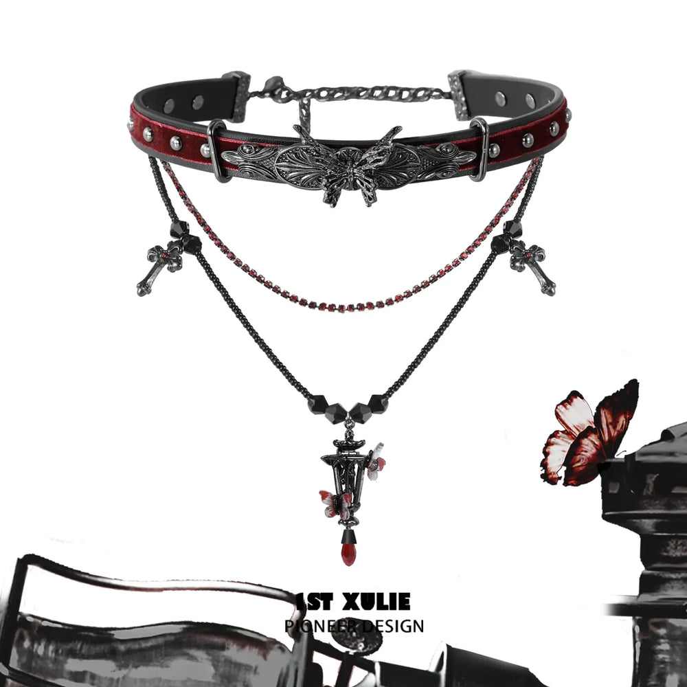 1ST XULIE "Butterfly Wasteland" Gothic Butterfly Beacon Choker in Black Platinum Plated - Product View (Version B)