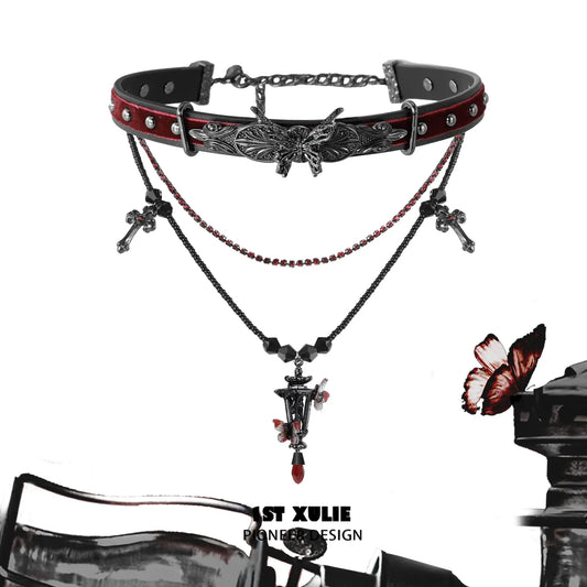 1ST XULIE "Butterfly Wasteland" Gothic Butterfly Beacon Choker in Black Platinum Plated - Product View (Version B)