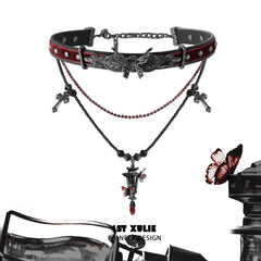 1ST XULIE "Butterfly Wasteland" Gothic Butterfly Beacon Choker in Black Platinum Plated - Product View (Version B)