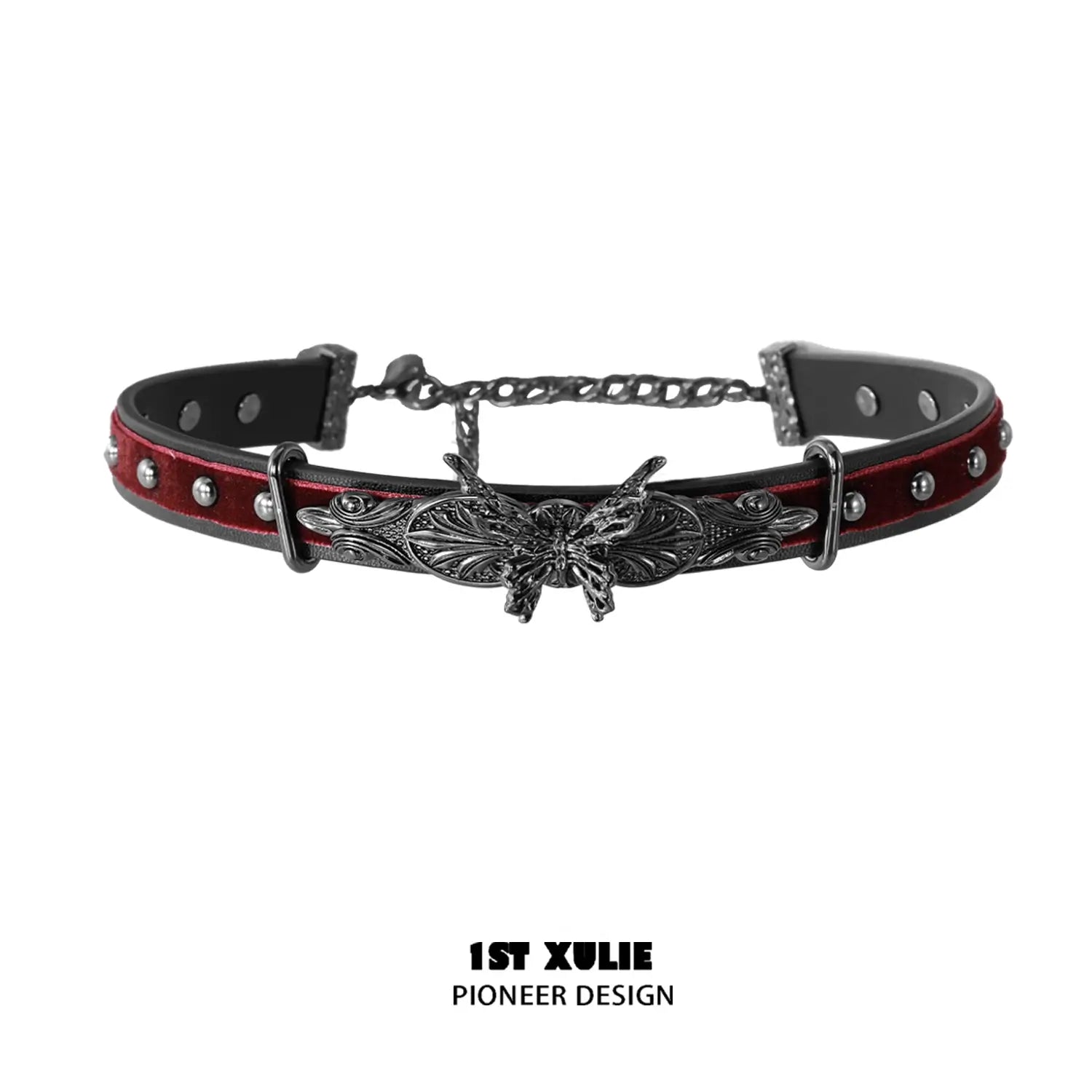 1ST XULIE "Butterfly Wasteland" Gothic Butterfly Beacon Choker in Black Platinum Plated - Side View
