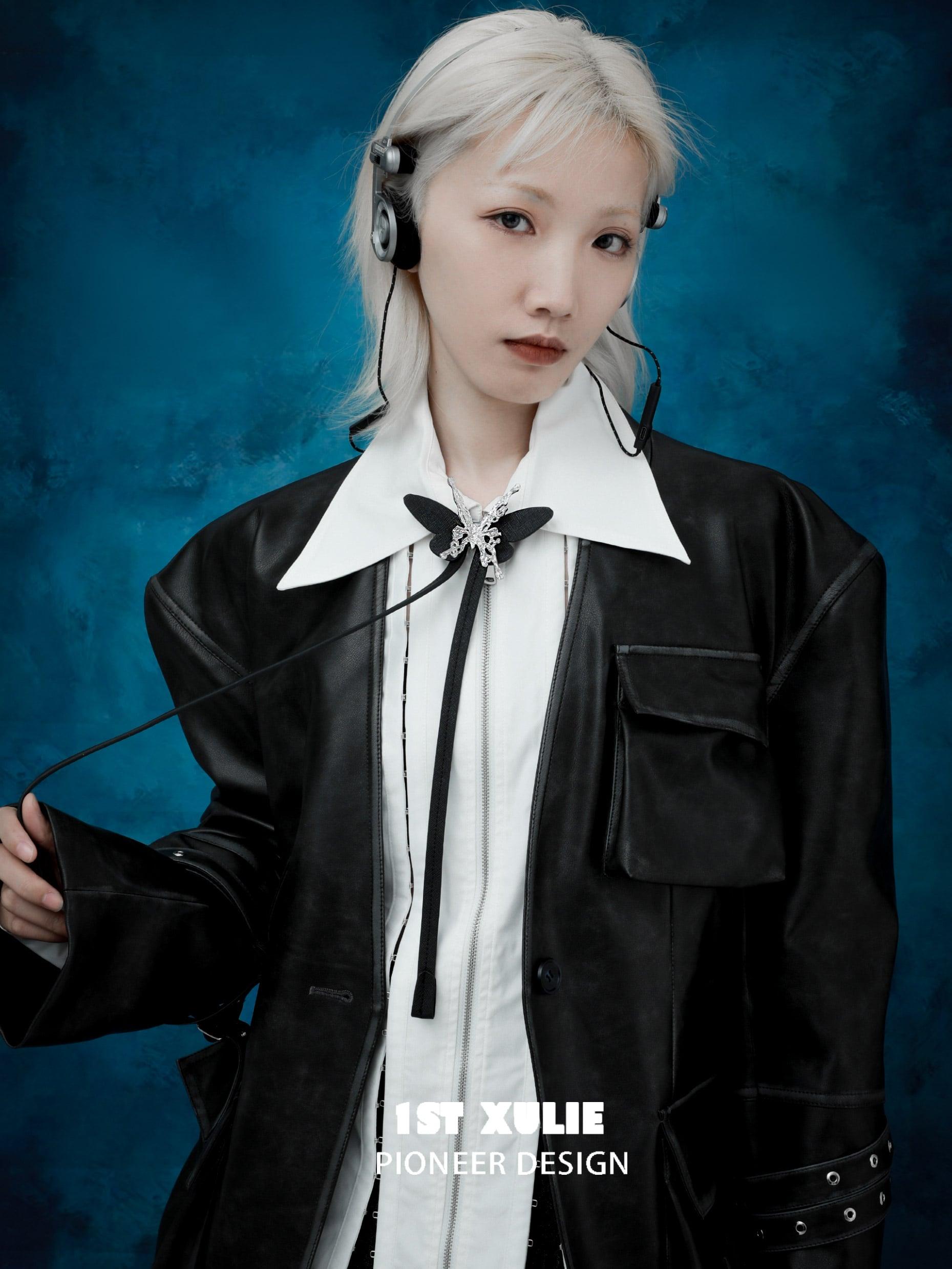 1ST XULIE "ButterflyWasteland" Gothic Butterfly Bolo Tie Necklace in Platinum Plated Microfiber - Lifestyle Shot