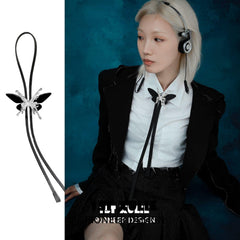 1ST XULIE "ButterflyWasteland" Gothic Butterfly Bolo Tie Necklace in Platinum Plated Microfiber - Product View