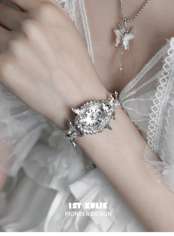 "Whiterfly" Platinum Plated Gothic Butterfly Bracelet Watch
