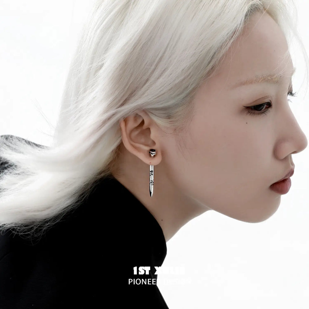 1ST XULIE "Whiterfly" Gothic Butterfly Dangle Stud Earrings in Platinum Plated Brass - Angled View